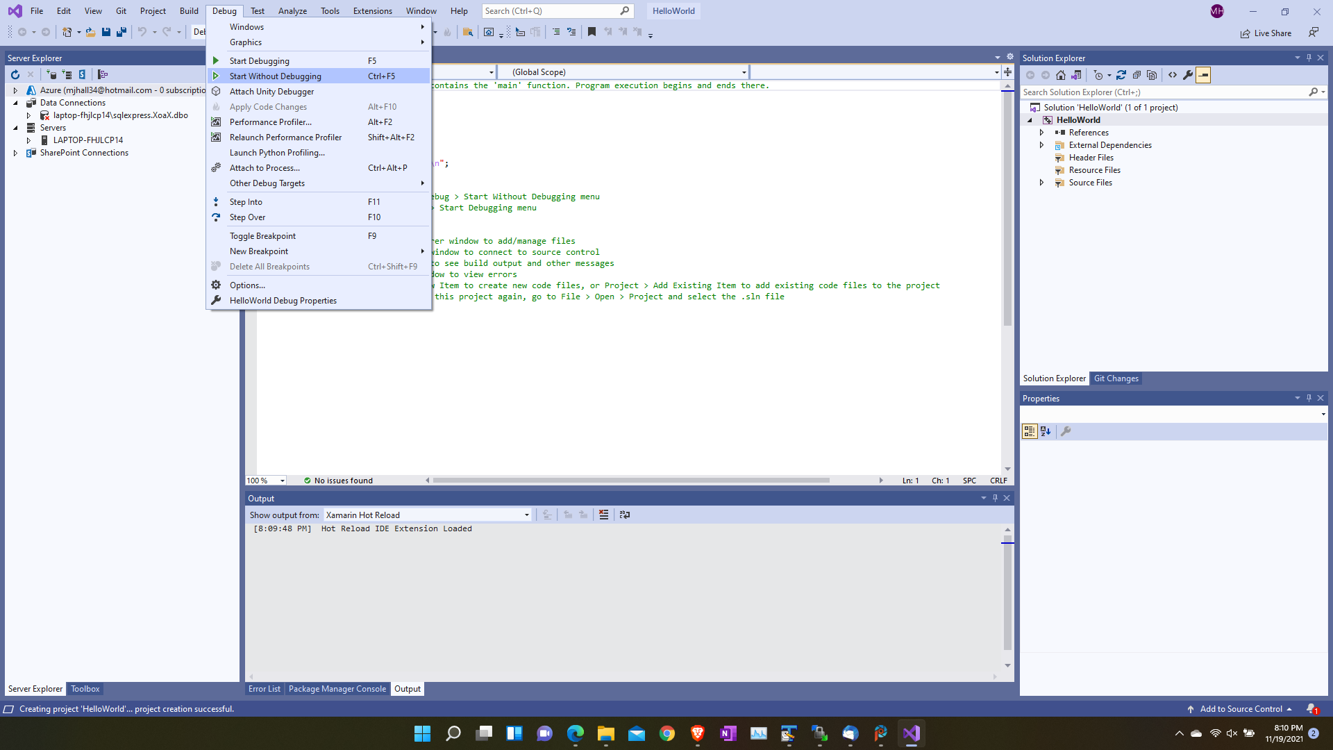 Start Without Debugging