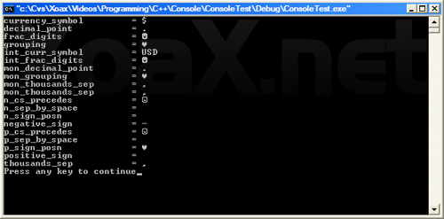 localeconv() Output