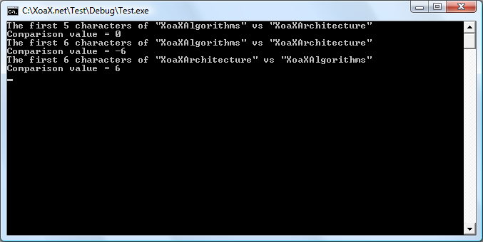 wcsncmp() Output