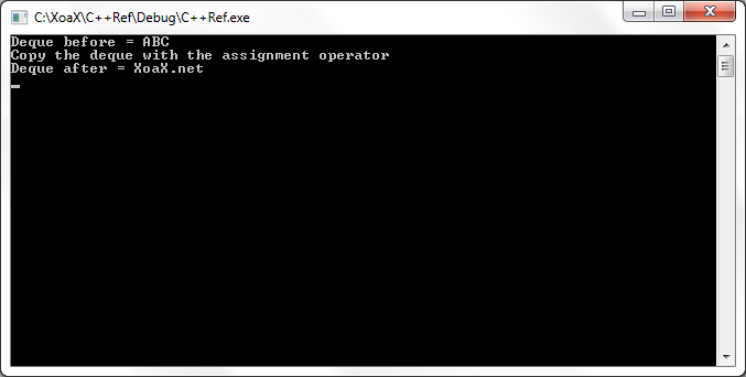 deque<X, A>::operator=() Output