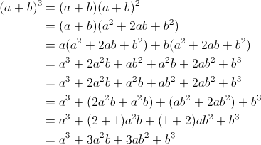 The derivation of the cube of a binomial formula