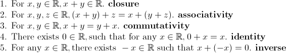 Additive Properties of the Real Numbers
