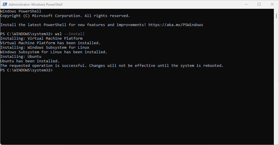 Windows Subsytem for Linux Install Complete
